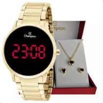 Relógio Champion Feminino Dourado Digital Espelhado CH40142H + Semi Joia