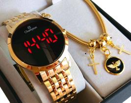 Relógio Champion Feminino Dourado Digital Led Original A Prova D'água NF