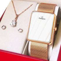 Relógio Champion Feminino Dourado Digital LED Original com garantia de 1 ano acompanha kit de colar e brincos