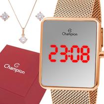 Relógio Champion Feminino Dourado Digital LED Originalacompanha kit de colar e brincos
