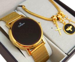 Relógio Champion Feminino Dourado Digital Led Rosa Original A Prova D'água NF 133H