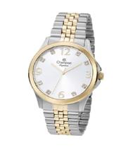 Relogio Champion Feminino dourado e pra bicolor misto grande cravejado com pedrinhas strass CN24093S