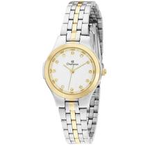 Relogio Champion Feminino dourado e prata pequeno misto bicolor cravejado com pedrinhas strass banhado folheado CN25458B