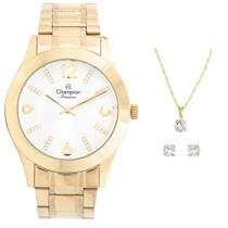 Relógio Champion Feminino Dourado + Kit Colar E Brincos - Passion - CN28713D