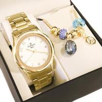 Relógio Champion Feminino Dourado Luxo Analógico CN26402W com Pulseira Berloques