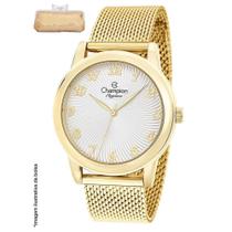 Relógio Champion Feminino Dourado Malha Aço 40mm + Estojo