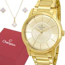Relógio Champion Feminino Dourado Original 1 ano de garantia com colar e brincos