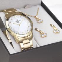 Relógio Champion Feminino Dourado Original CN24075W Com Colar e Brincos