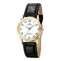 Relogio Champion Feminino dourado pequeno pulseira de couro preta com numeros CN28008B