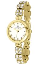 Relógio Champion Feminino Dourado Pequeno Tipo Joia com Pedras Zircônia Fundo Branco Original CF25090H