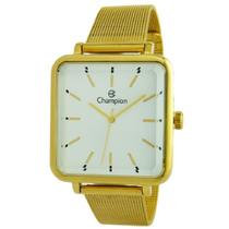 Relogio Champion Feminino dourado prata quadrado grande pulseira malha de aço mesh moderno luxo sofisticado CN21363H