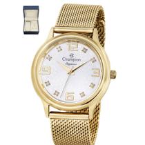 Relógio Champion Feminino Dourado Prova D' Água Kit Brincos