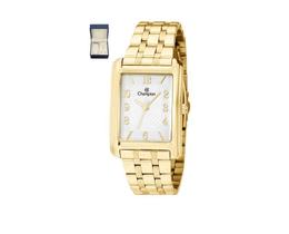 Relogio champion feminino dourado quadrado cn20373w + kit colar e brinco