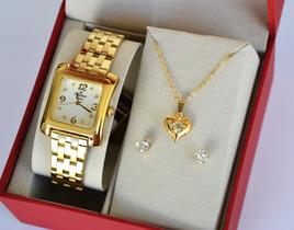 Relogio champion feminino dourado quadrado cn26439h + kit semi joia Relogio champion feminino dourado quadrado cn26439h + kit semi joia