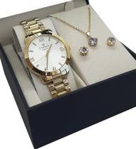 Relógio Champion Feminino Dourado + Semi Joias CN25163W Relógio Champion Feminino Dourado + Semi Joias CN25163W