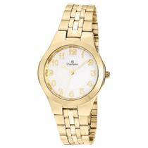 Relogio Champion Feminino Dourado tamanho medio mostrador branco com numeros banhado folheado a prova de agua CN20426H