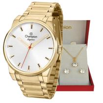 Relogio champion feminino dourado visor dourado cn27590h + kit semi joia Relogio champion feminino dourado visor dourado cn27590h + kit semi joia