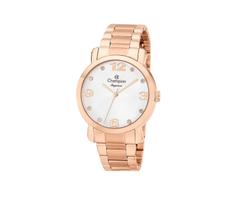 Relógio Champion Feminino Elegance - Rosê com Fundo Branco e Pulseira de Esteira