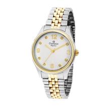 Relogio Champion Feminino medio bicolor prata com dourado misto Riviera a prova de agua CN24011M