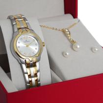 Relógio Champion Feminino Misto Colar Brinco Prova Dagua +NF CN28197B