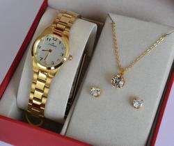 Relogio champion feminino pequeno dourado ch26846w + kit semi joia Relogio champion feminino pequeno dourado ch26846w + kit semi joia