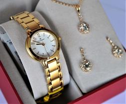 Relogio champion feminino pequeno dourado com numeros ch26944w + kit semi joia Relogio champion feminino pequeno dourado com numeros ch26944w + kit semi joia