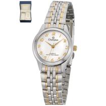 Relógio Champion Feminino Pequeno Misto Fundo Branco + Semi Joia QTZ