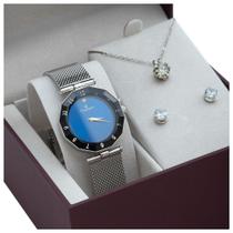 Relógio Champion Feminino Prata com Fundo Azul CN24502F