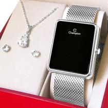 Relógio Champion Feminino Prata Digital LED Original com garantia de 1 ano acompanha kit de colar e brincos