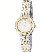 Relogio Champion Feminino prata e dourado pequeno misto bicolor mostrador branco com numeros CN25387B