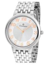 Relógio Champion Feminino Prata Mostrador Branco E Detalhes