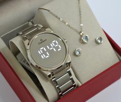 Relógio Champion Feminino Prateado Digital Espelhado CH40142S + Semi Joia Relógio Champion Feminino Prateado Digital Espelhado CH40142S + Semi Joia