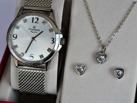 Relogio champion feminino prateado + kit semi joia cn24093y lançamento Relogio champion feminino prateado + kit semi joia cn24093y lançamento