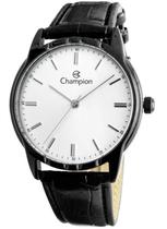 Relógio CHAMPION feminino preto prata couro CH22519M