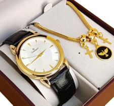 Relógio Champion Feminino Pulseira de Couro Dourado Original Novo A Prova D'água 355B