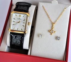 Relogio champion feminino quadrado misto couro ch22751w + kit semi joia Relogio champion feminino quadrado misto couro ch22751w + kit semi joia