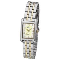 Relogio Champion Feminino quadrado pequeno bicolor prata com dourado retangular misto com numeros CH27327B