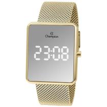Relógio Champion Feminino Ref: Ch48180b Led Espelhado Retangular Mesh Dourado