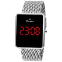 Relógio Champion Feminino Ref: Ch48180t Led Retangular Mesh Prateado