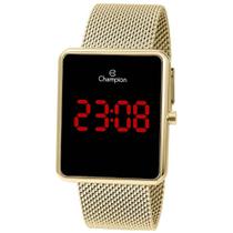 Relógio Champion Feminino Ref: Ch48180v Led Retangular Mesh Dourado Relógio Champion Feminino Ref: Ch48180v Led Retangular Mesh Dourado