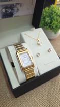 Relógio Champion Feminino Retangular Dourado CF24126W