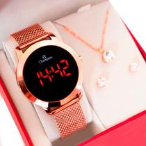 Relógio Champion Feminino Rosê Digital Led Vermelho CH40106Z Kit Colar e Brincos Relógio Champion Feminino Rosê Digital Led Vermelho CH40106Z Kit Colar e Brincos