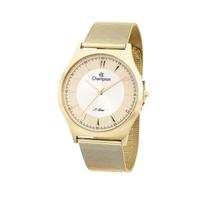 Relógio Champion Feminino S-Line - Dourado com Fundo Bege e Pulseira de Esteira