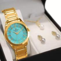 Relógio Champion Feminino - Semi Joia - Dourado Fundo Azul