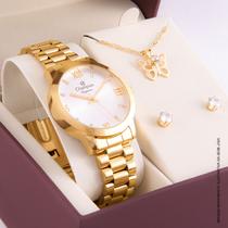 Relógio Champion Feminino + Semi Joias Folhados A Ouro 18k CN25163W