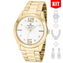 Relógio CHAMPION KIT feminino branco dourado strass CN26555W Relógio CHAMPION KIT feminino branco dourado strass CN26555W