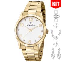 Relógio CHAMPION KIT feminino branco dourado strass CN29052W