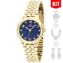 Relógio CHAMPION KIT feminino dourado azul CN28320K