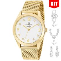 Relógio CHAMPION KIT feminino dourado esteira CN25430E