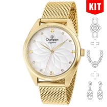 Relógio CHAMPION KIT feminino dourado esteira CN26993E